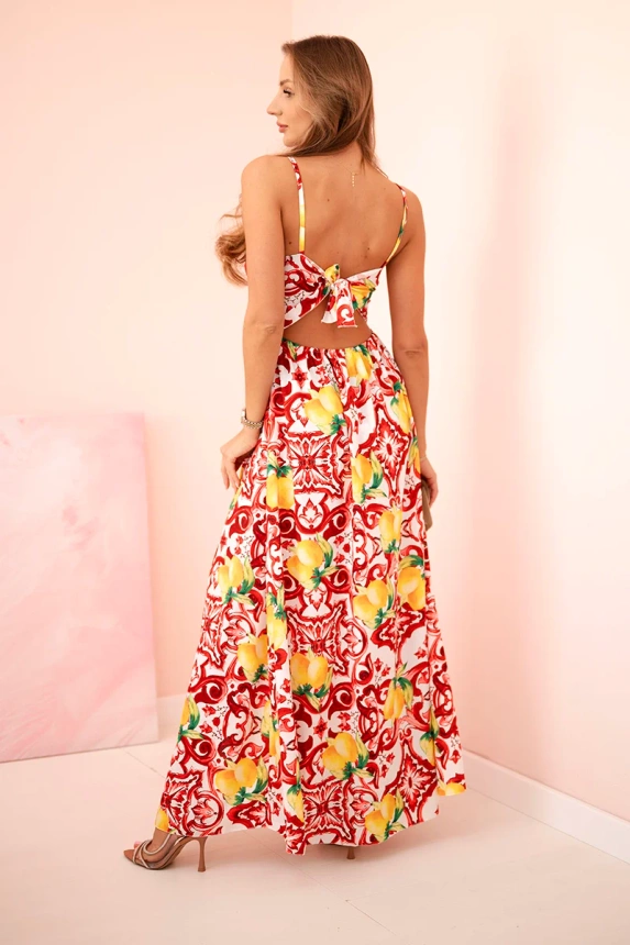 Women's maxi dress with straps with print red