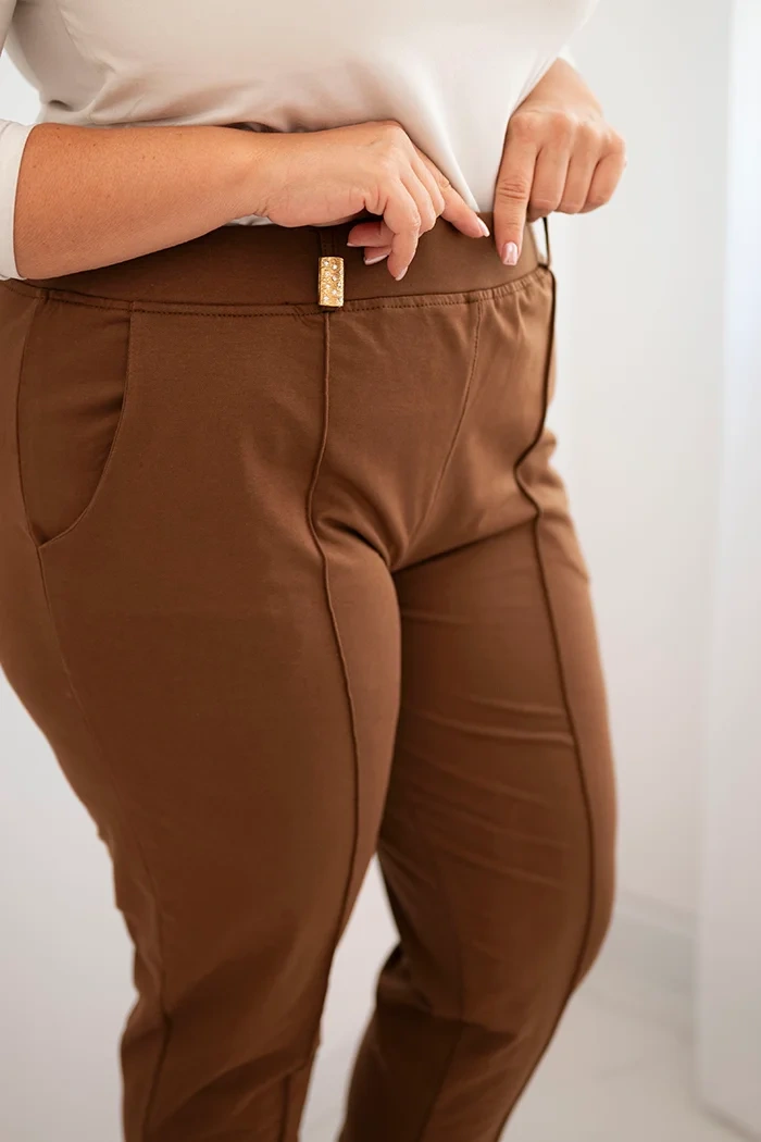 Moteriškos medvilninės kelnės Plus Size su elastinga juosta kamelinės