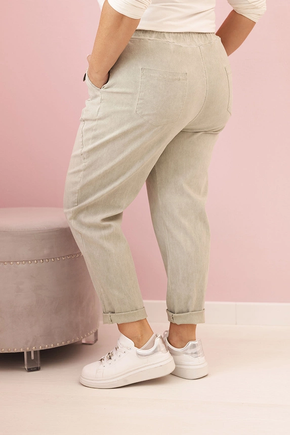 Plus Size women's distressed pants with viscose and elastic light khaki