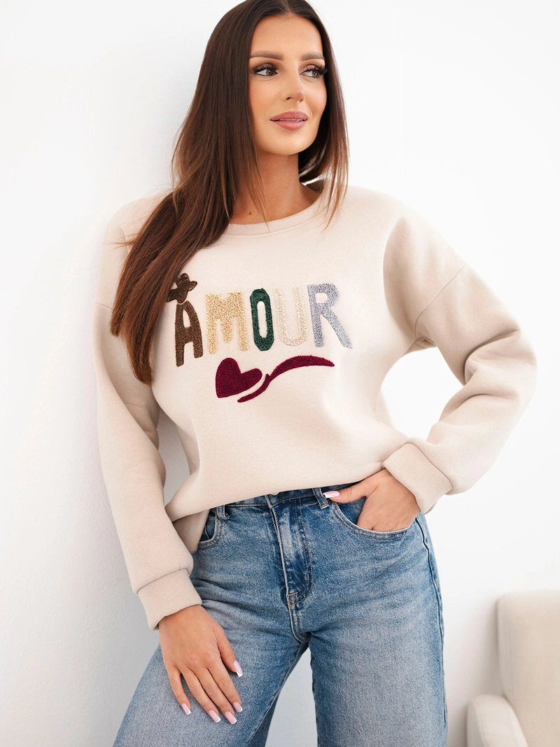 A sweatshirt women's loose cotton with embroidery Amour beige