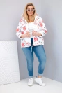 Pavasarinė moteriška pamušalinė striukė Plus Size su gobtuvu ir gėlių raštu balta