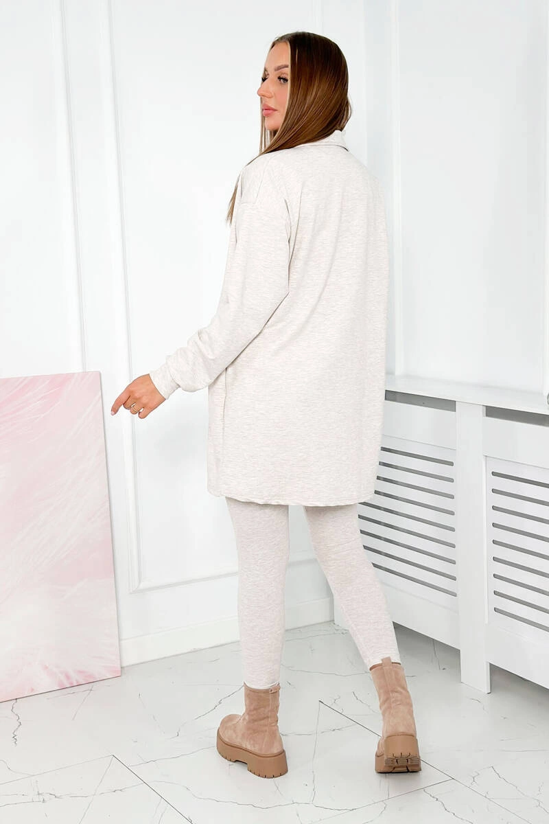 Komplet 3-częściowy bluza, top i legginsy beżowy melanż zdjęcie 3