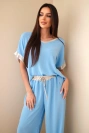 Set aus Viskose mit goldener Borte blau