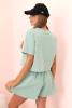 Damen-Set aus Baumwolle mit weiten Shorts dunkles Mint