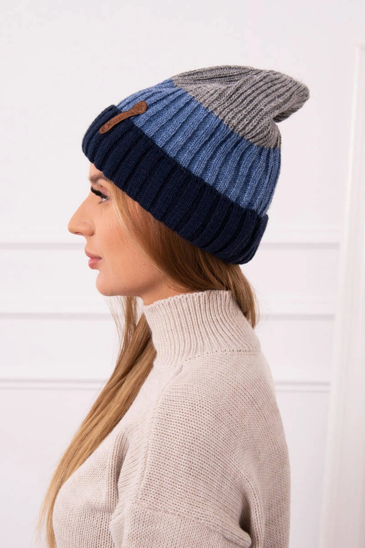 Cap with fleece Bojana K265 navy blue+turquoise+dark grey