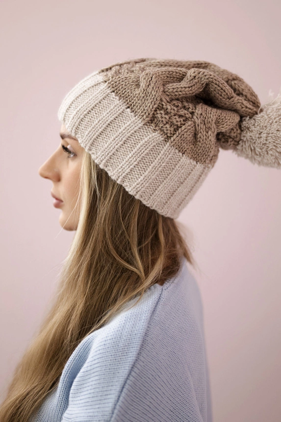 Čapica s fleece Paris K212 tmavo béžová+béžová