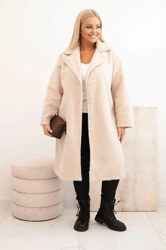 Damenmantel Plus Size mit Wolle und großem Kragen beige