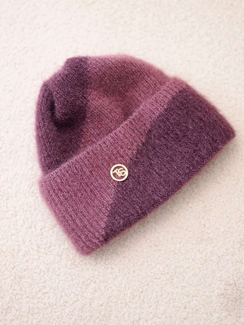 A hat women's classic with decorative emblem dark pink+dark purple