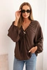 Women's blouse with viscose, pleated neckline and embellishment brown