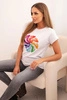 Women's cotton short-sleeve blouse with colorful print white