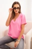 Women's cotton blouse with a V-neck and short sleeves light pink