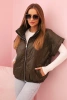 Women's quilted vest with short sleeves and a stand-up collar khaki