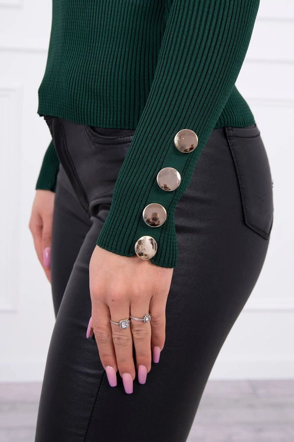 Fitted sweater blouse with buttons green