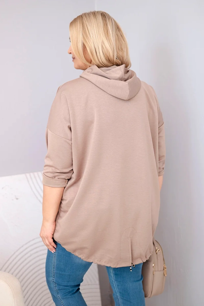 Bluza damska Plus Size masełko z kapturem i kieszenią kangurką fango