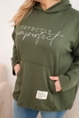 Bluza damska Plus Size masełko z kapturem i nadrukiem khaki