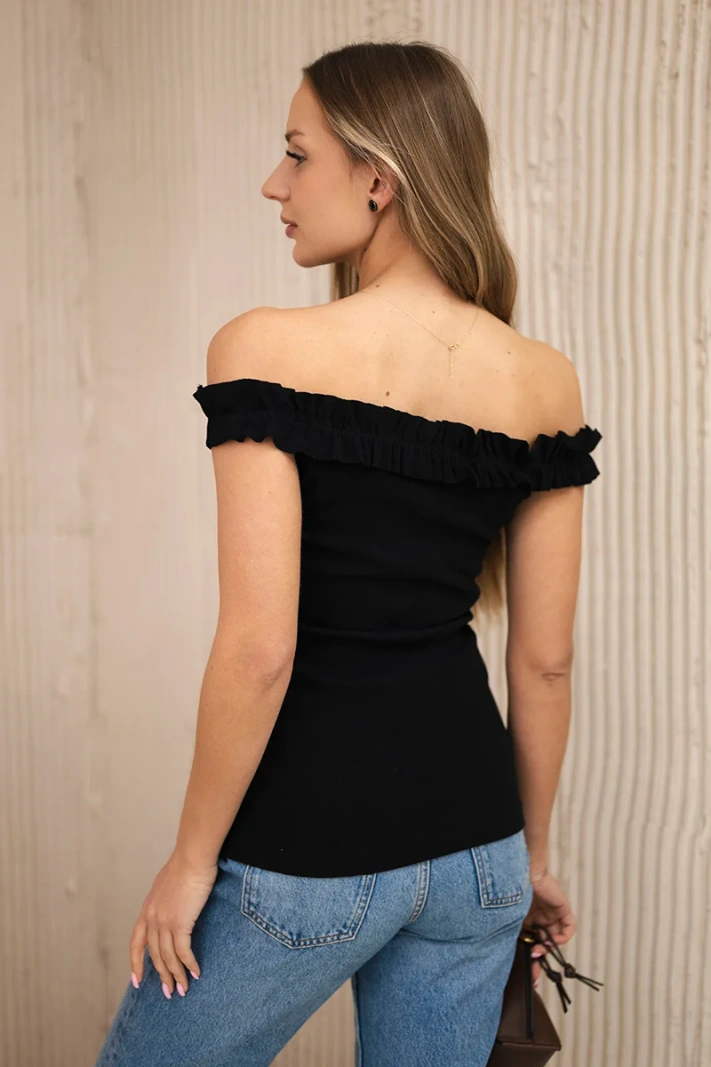 Spanische Bluse mit Rüschen schwarz