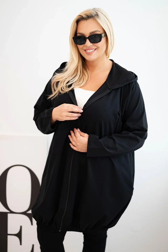 Damen Sweatshirt Plus Size aus Baumwolle mit Kapuze und Reißverschluss schwarz