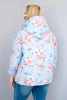 Pavasarinė moteriška puffer striukė Plus Size su gobtuvu ir gėlių raštu mėlyna