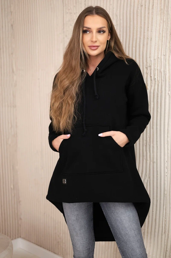 Padded sweatshirt with long back and hood black