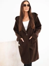 Women's coat with a hood and large pockets brown