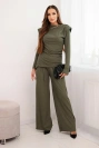Women's cotton set with a blouse and wide-leg pants khaki