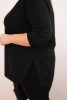 Plus Size women's cotton blouse with a V-neck and rolled-up sleeves black