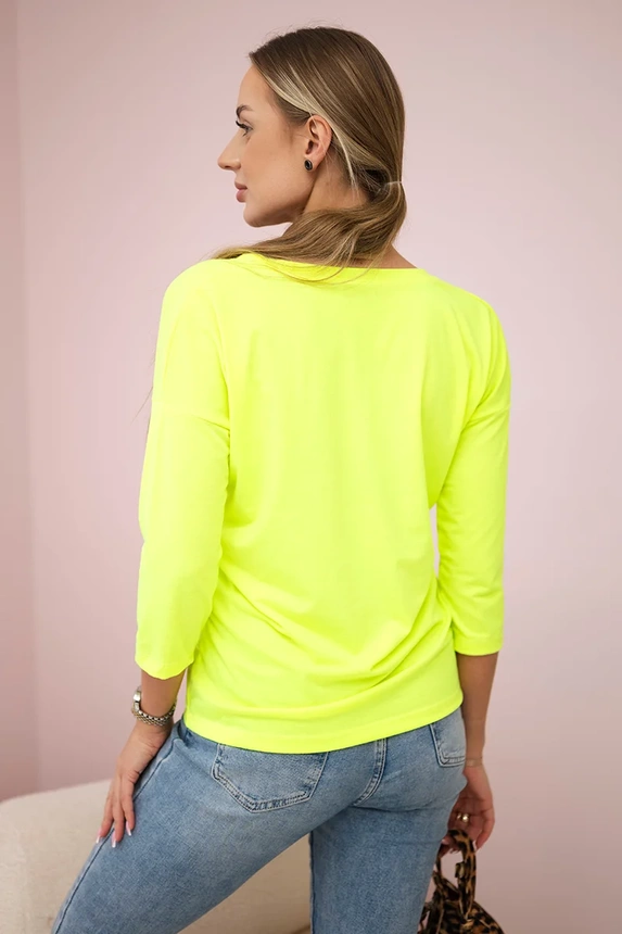 Bluse mit V-Ausschnitt gelb neon