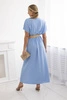 Long dress with a decorative belt blue
