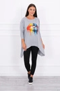 Oversize-Bluse mit Regenbogen-Lippendruck grau