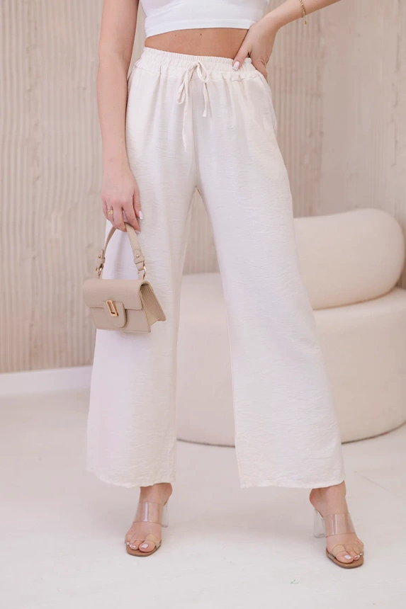 Hose mit weitem Bein aus Viskose hellbeige