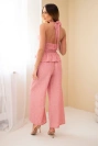 Women's viscose set with tie-front top and wide-leg trousers dark powder pink