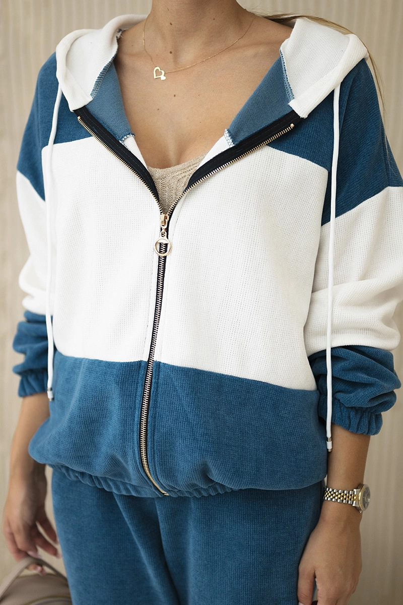 Komplet prążkowany welur bluza + spodnie morski zdjęcie 4