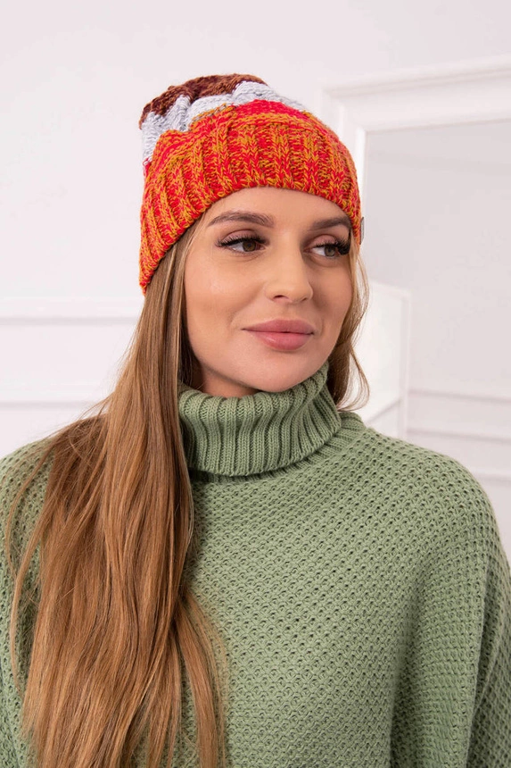 Fleecová čepice Dolores K303 červená+tmavě šedá+kamelová
