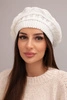 Women's winter wool hat with a loose fit and decorative weave K378 white