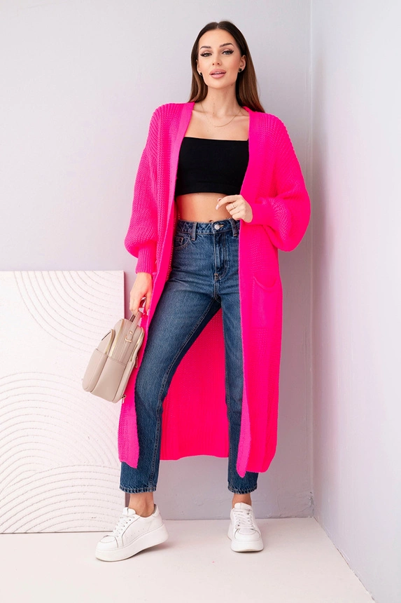 Pullover lange Strickjacke Neon-Pink