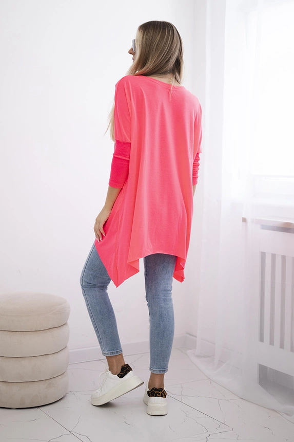 Blouse oversize with rainbow lips print pink neon