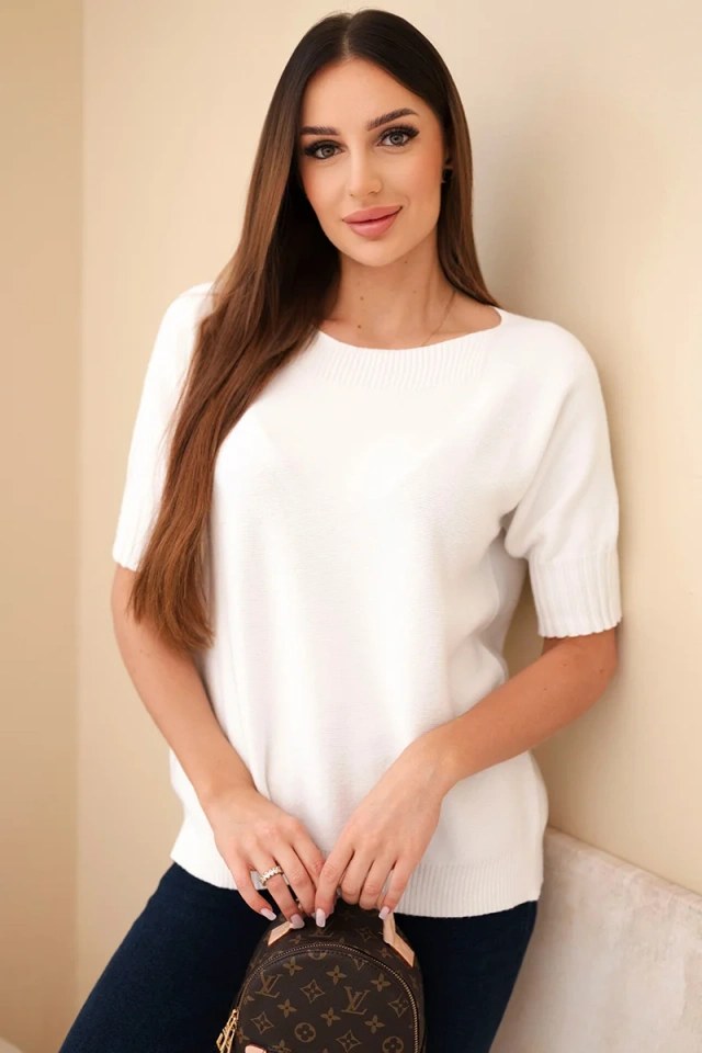 Women's short-sleeve viscose sweater ecru