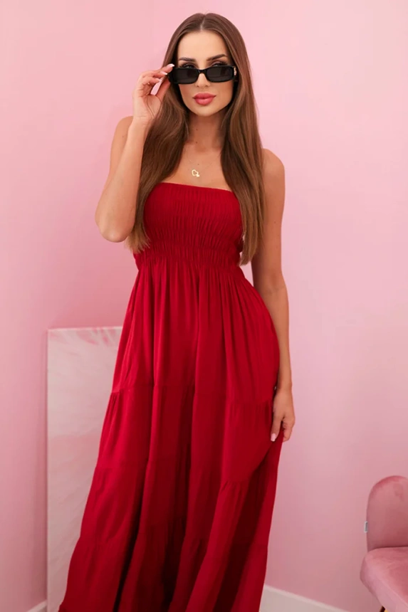 Damenkleid aus Viskose mit elastischem Oberteil weinrot