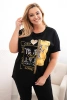 Bavlnená dámska blúzka Plus Size s potlačou a flitrami čierna + oranžová