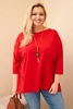 Damen Bluse Baumwolle Plus Size asymmetrisch mit Halskette rot