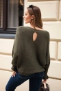 Sweter damski z moheru z marszczonymi rękawami i wycięciem na plecach khaki