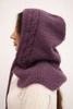 Women's hooded cap with tie and braided weave dark purple
