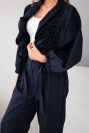 Women's cotton set with a ruched sweatshirt and pants navy blue