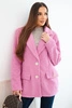 Women's jacket made of soft fleece with a collar dark pink