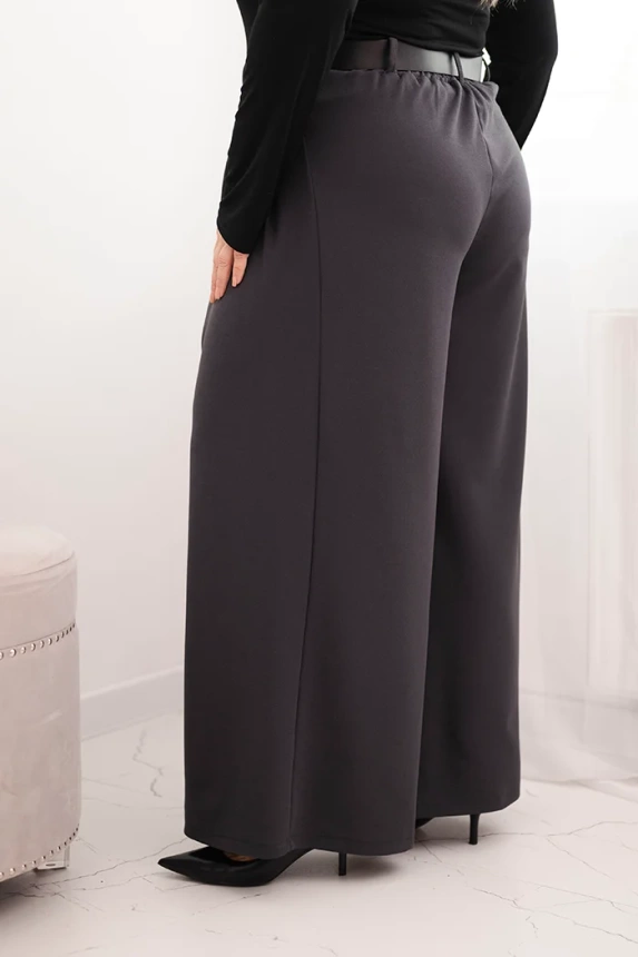 Moteriškos Plus Size kelnės su plačiomis kojomis ir diržu grafito spalvos