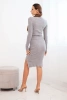 Women's ribbed dress with a turtleneck and decorative buttons gray