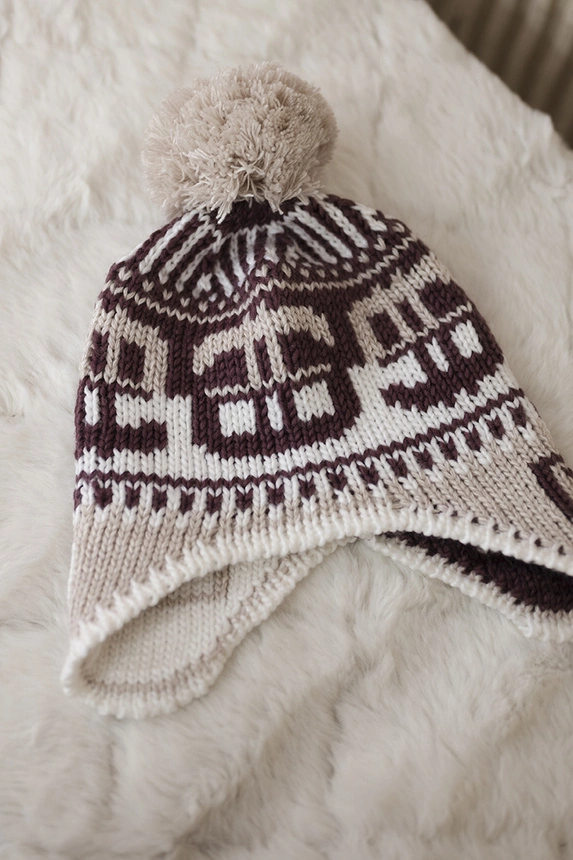 Damenmütze mit Bommel Rosa K368 bordeaux+weiß+beige