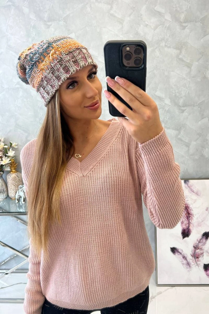 Monika vilnonė kepurė K256 mustard+brown