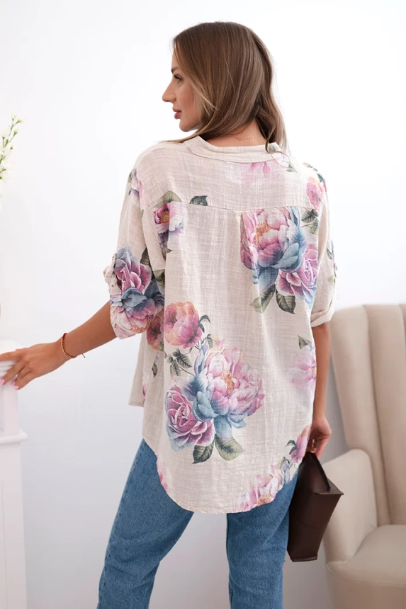 Damenbluse aus Baumwolle mit Blumenmuster beige