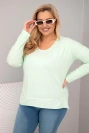 Moteriška Plus Size marškinėliai su V formos iškirpte ir ilgesne nugara mėtinė
